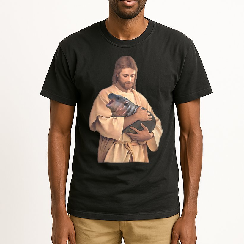 Jesus Loves Moo Deng Bouncy Pig Cute Baby Hippo Meme Tall T-Shirt