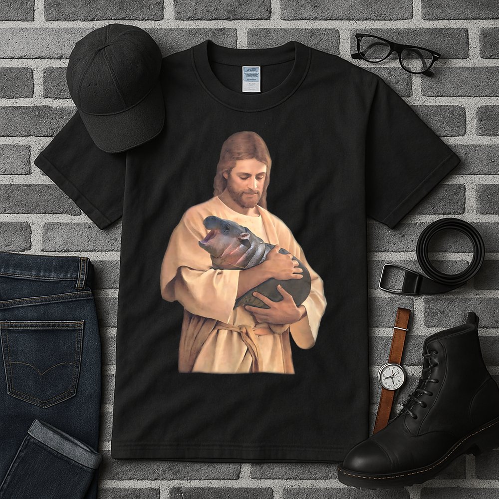 Jesus Loves Moo Deng Bouncy Pig Cute Baby Hippo Meme Tall T-Shirt