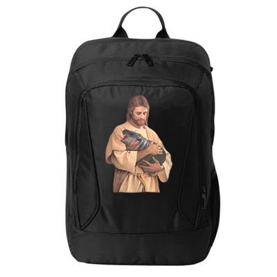 Jesus Loves Moo Deng Bouncy Pig Cute Baby Hippo Meme City Backpack