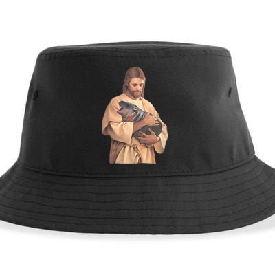 Jesus Loves Moo Deng Bouncy Pig Cute Baby Hippo Meme Sustainable Bucket Hat