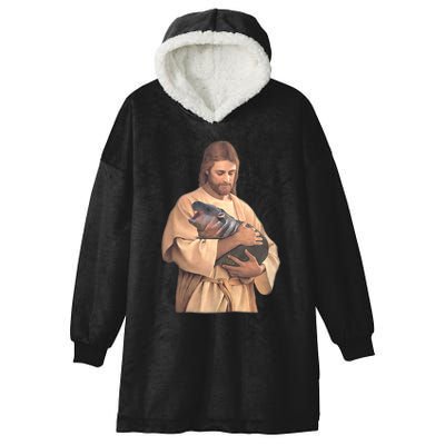 Jesus Loves Moo Deng Bouncy Pig Cute Baby Hippo Meme Hooded Wearable Blanket