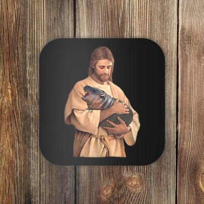 Jesus Loves Moo Deng Bouncy Pig Cute Baby Hippo Meme Coaster