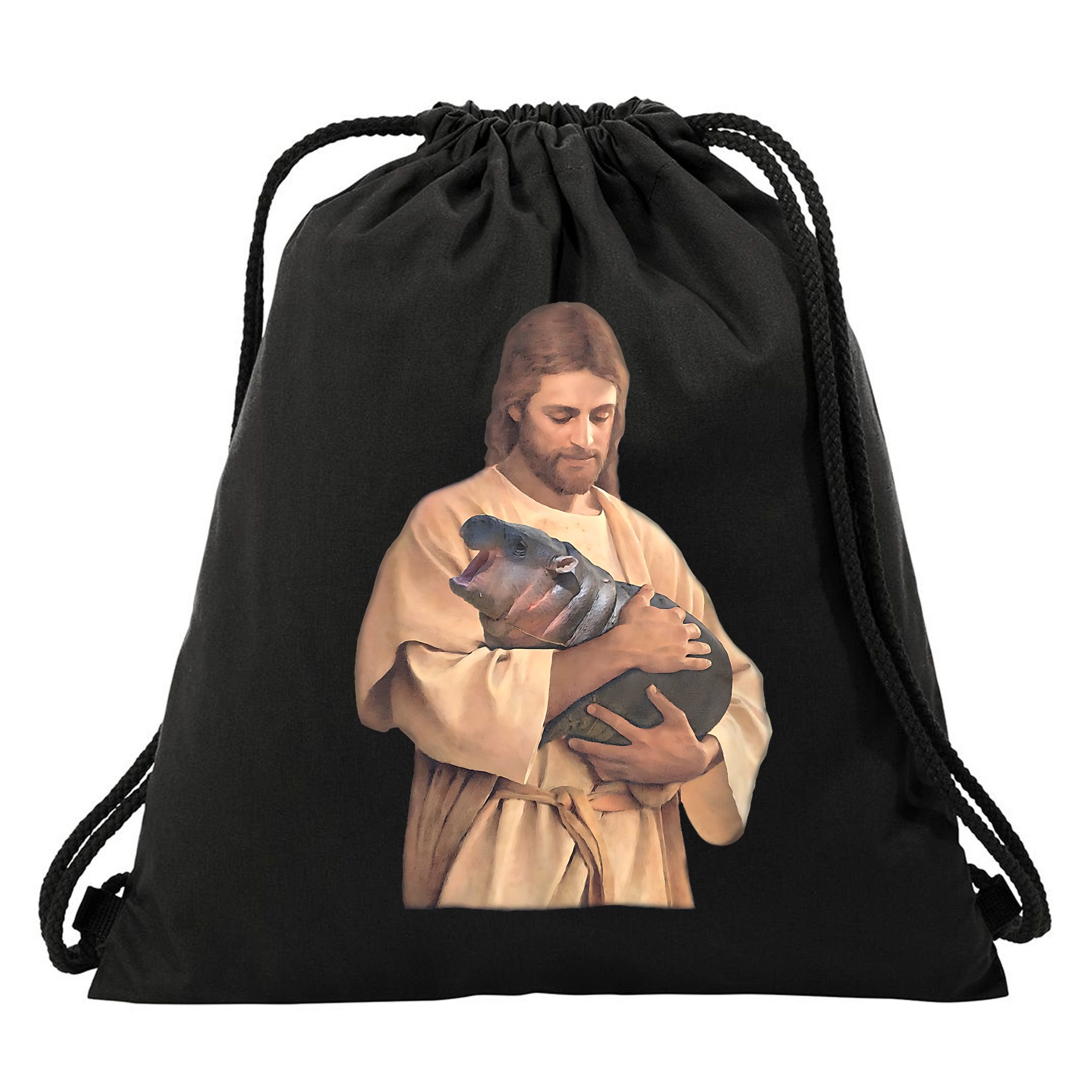 Jesus Loves Moo Deng Bouncy Pig Cute Baby Hippo Meme Drawstring Bag