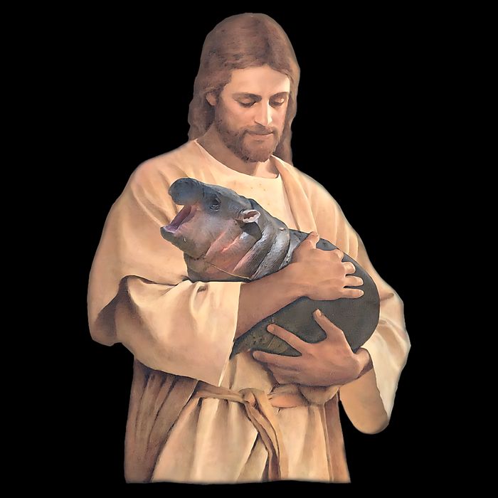 Jesus Loves Moo Deng Bouncy Pig Cute Baby Hippo Meme Drawstring Bag