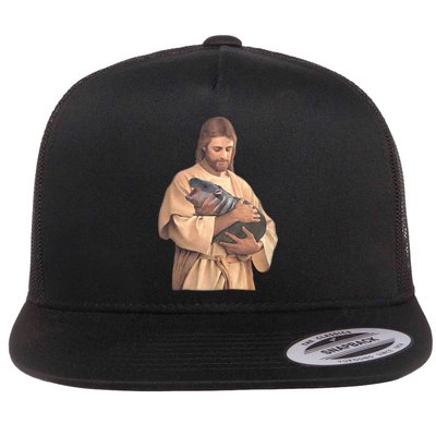 Jesus Loves Moo Deng Bouncy Pig Cute Baby Hippo Meme Flatbill Hat