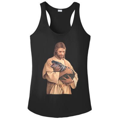Jesus Loves Moo Deng Bouncy Pig Cute Baby Hippo Meme Ladies PosiCharge Competitor Racerback Tank