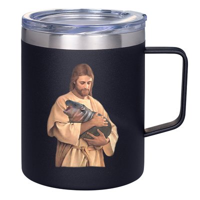 Jesus Loves Moo Deng Bouncy Pig Cute Baby Hippo Meme 12oz Stainless Steel Coffee Mug