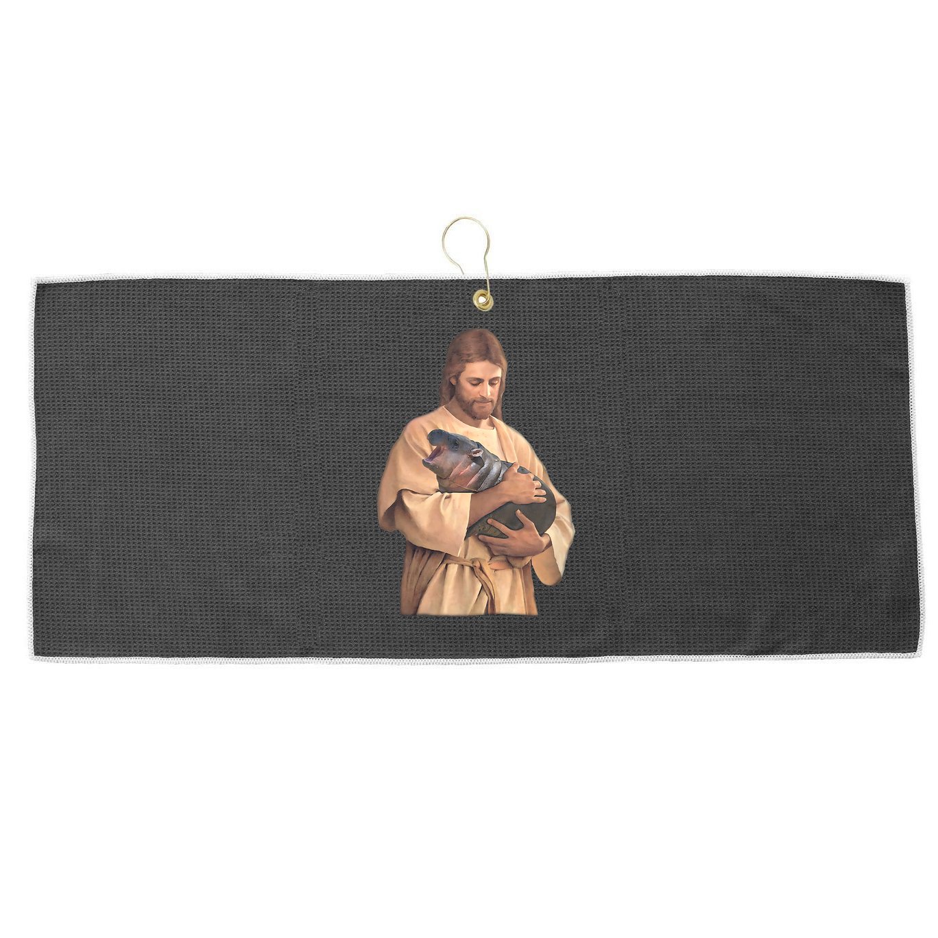 Jesus Loves Moo Deng Bouncy Pig Cute Baby Hippo Meme Large Microfiber Waffle Golf Towel