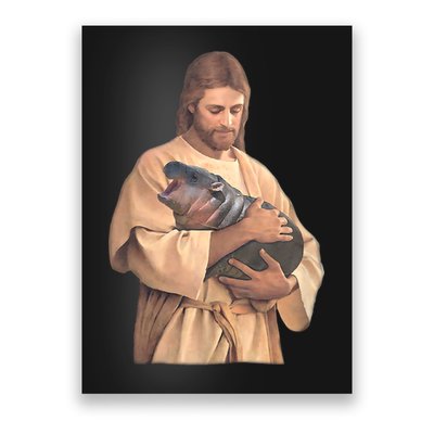 Jesus Loves Moo Deng Bouncy Pig Cute Baby Hippo Meme Poster
