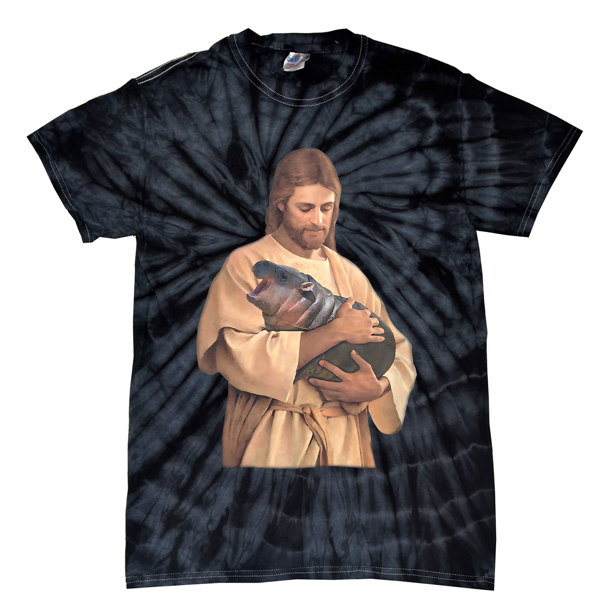 Jesus Loves Moo Deng Bouncy Pig Cute Baby Hippo Meme Tie-Dye T-Shirt
