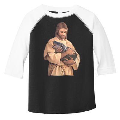 Jesus Loves Moo Deng Bouncy Pig Cute Baby Hippo Meme Toddler Fine Jersey T-Shirt