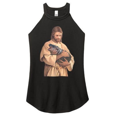 Jesus Loves Moo Deng Bouncy Pig Cute Baby Hippo Meme Women's Perfect Tri Rocker Tank