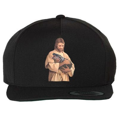 Jesus Loves Moo Deng Bouncy Pig Cute Baby Hippo Meme Wool Snapback Cap