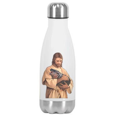 Jesus Loves Moo Deng Bouncy Pig Cute Baby Hippo Meme Stainless Steel Insulated Water Bottle