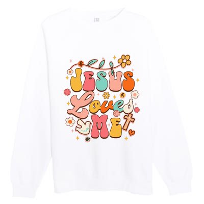 Jesus Loves Me Groovy Christian God Lover Religious Baby Premium Crewneck Sweatshirt