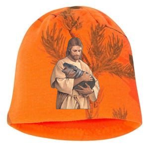 Jesus Loves Moo Deng Bouncy Pig Cute Baby Hippo Meme Kati - Camo Knit Beanie