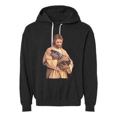 Jesus Loves Moo Deng Bouncy Pig Garment-Dyed Fleece Hoodie