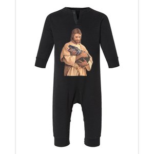 Jesus Loves Moo Deng Bouncy Pig Infant Fleece One Piece