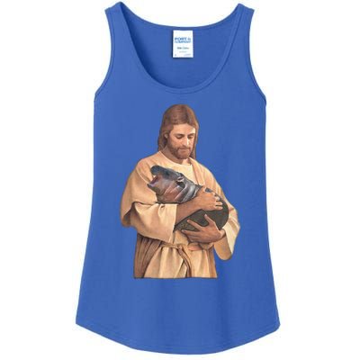 Jesus Loves Moo Deng Bouncy Pig Ladies Essential Tank