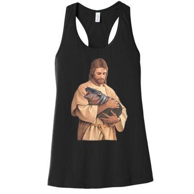 Jesus Loves Moo Deng Bouncy Pig Cute Baby Hippo Meme Gift Women's Racerback Tank