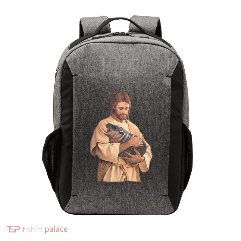 Jesus Loves Moo Deng Bouncy Pig Cute Baby Hippo Meme Gift Vector Backpack