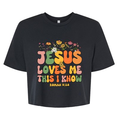 Jesus Love Me This I Know Groovy Wo Christian Bella+Canvas Jersey Crop Tee