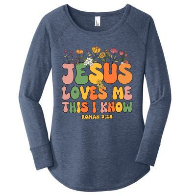 Jesus Love Me This I Know Groovy Wo Christian Women's Perfect Tri Tunic Long Sleeve Shirt