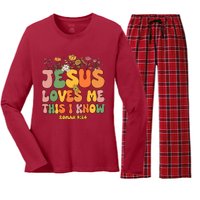 Jesus Love Me This I Know Groovy Wo Christian Women's Long Sleeve Flannel Pajama Set 