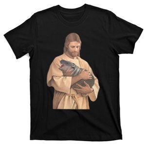 Jesus Loves Moo Deng Bouncy Pig Cute Baby Hippo Meme T-Shirt