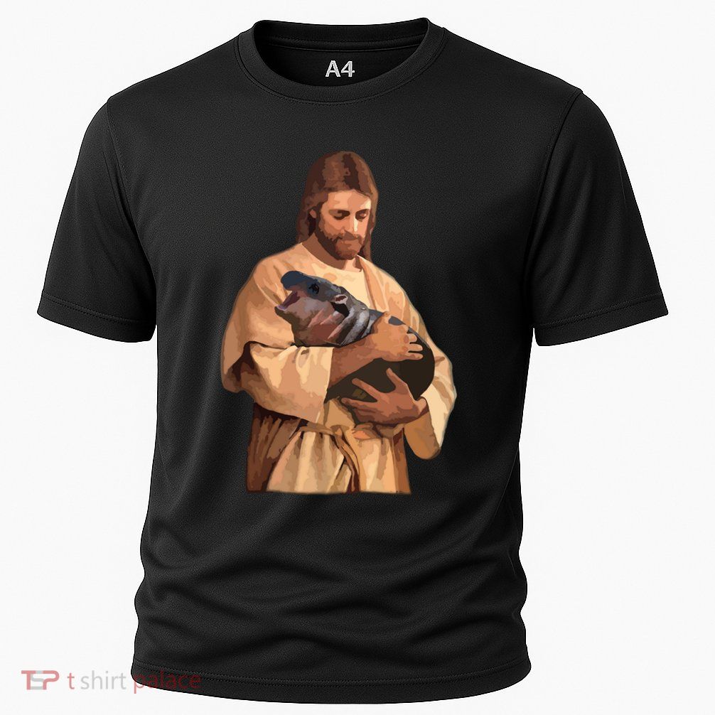 Jesus Loves Moo Deng Bouncy Pig Cute Baby Hippo Meme Cooling Performance Crew T-Shirt