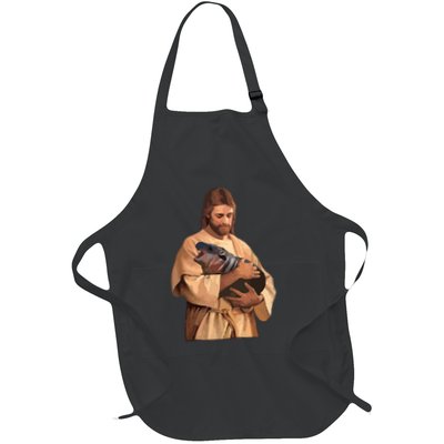 Jesus Loves Moo Deng Bouncy Pig Cute Baby Hippo Meme Full-Length Apron With Pockets