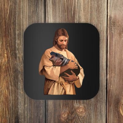 Jesus Loves Moo Deng Bouncy Pig Cute Baby Hippo Meme Coaster