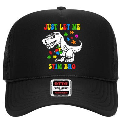 Just Let Me Stim Bro Dinasour Autism Awareness High Crown Mesh Back Trucker Hat