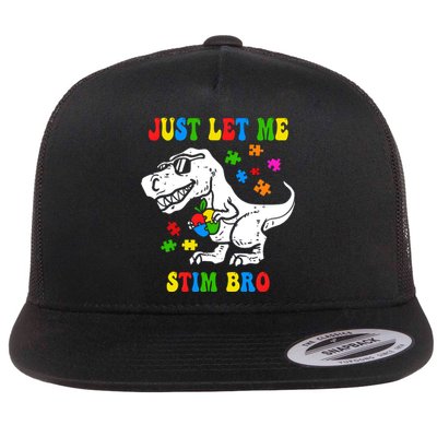 Just Let Me Stim Bro Dinasour Autism Awareness Flat Bill Trucker Hat