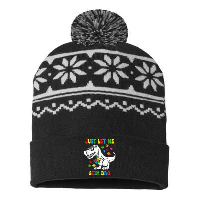 Just Let Me Stim Bro Dinasour Autism Awareness USA-Made Snowflake Beanie