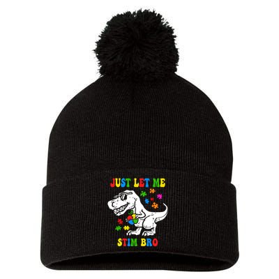 Just Let Me Stim Bro Dinasour Autism Awareness Pom Pom 12in Knit Beanie