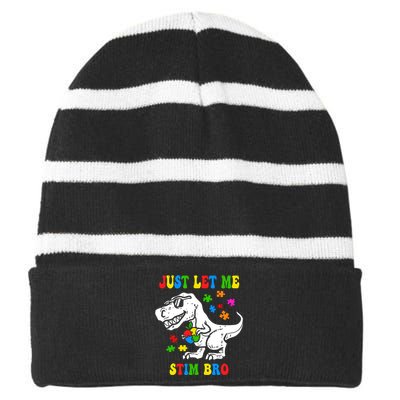 Just Let Me Stim Bro Dinasour Autism Awareness Striped Beanie with Solid Band