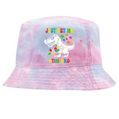 Just Let Me Stim Bro Dinasour Autism Awareness Tie-Dyed Bucket Hat