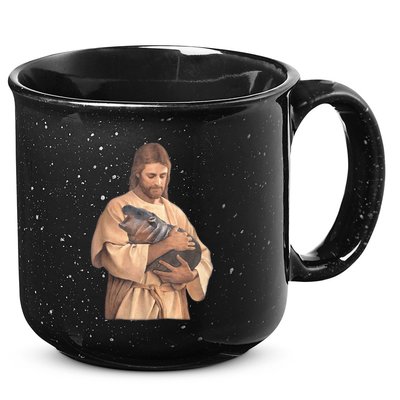 Jesus Loves Moo Deng Bouncy Pig Cute Baby Hippo Meme 15oz Campfire Ceramic Mug