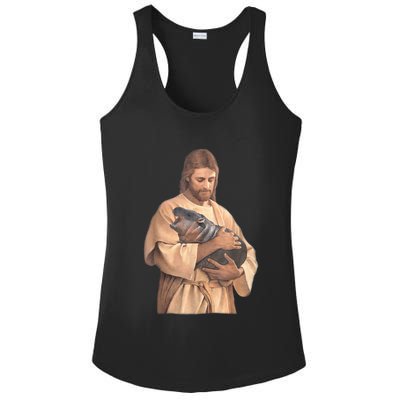 Jesus Loves Moo Deng Bouncy Pig Cute Baby Hippo Meme Ladies PosiCharge Competitor Racerback Tank