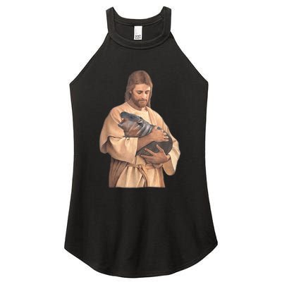 Jesus Loves Moo Deng Bouncy Pig Cute Baby Hippo Meme Women's Perfect Tri Rocker Tank