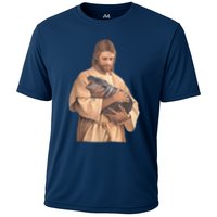 Jesus Loves Moo Deng Bouncy Pig Cute Baby Hippo Meme Cooling Performance Crew T-Shirt