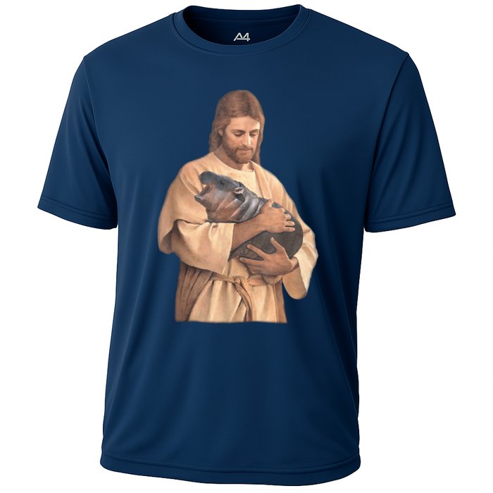 Jesus Loves Moo Deng Bouncy Pig Cute Baby Hippo Meme Cooling Performance Crew T-Shirt