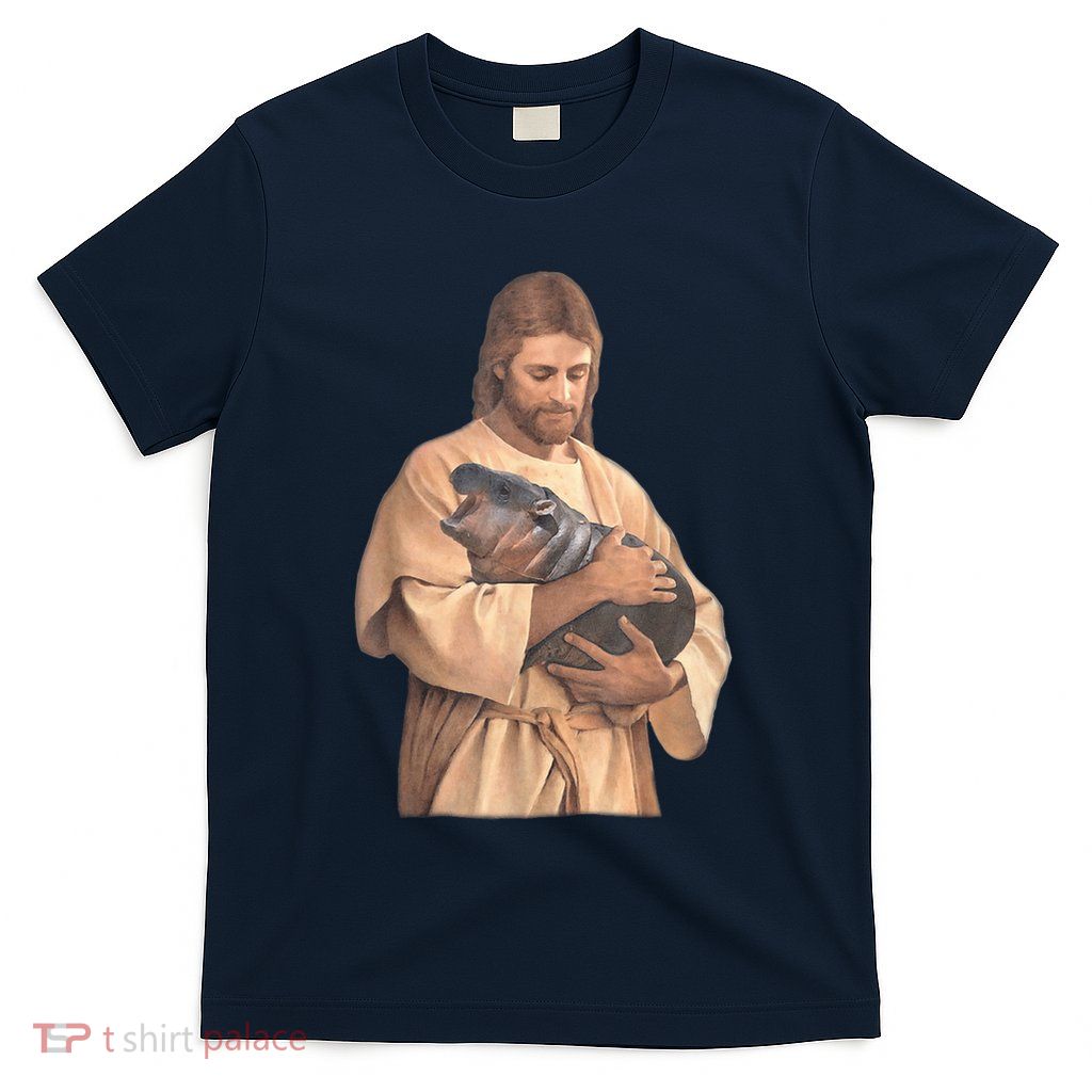 Jesus Loves Moo Deng Bouncy Pig Cute Baby Hippo Meme T-Shirt