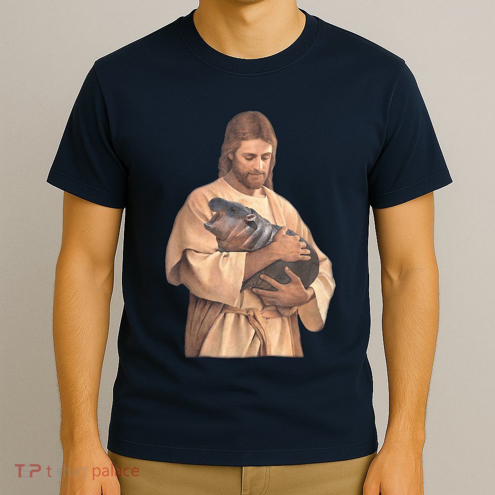 Jesus Loves Moo Deng Bouncy Pig Cute Baby Hippo Meme T-Shirt