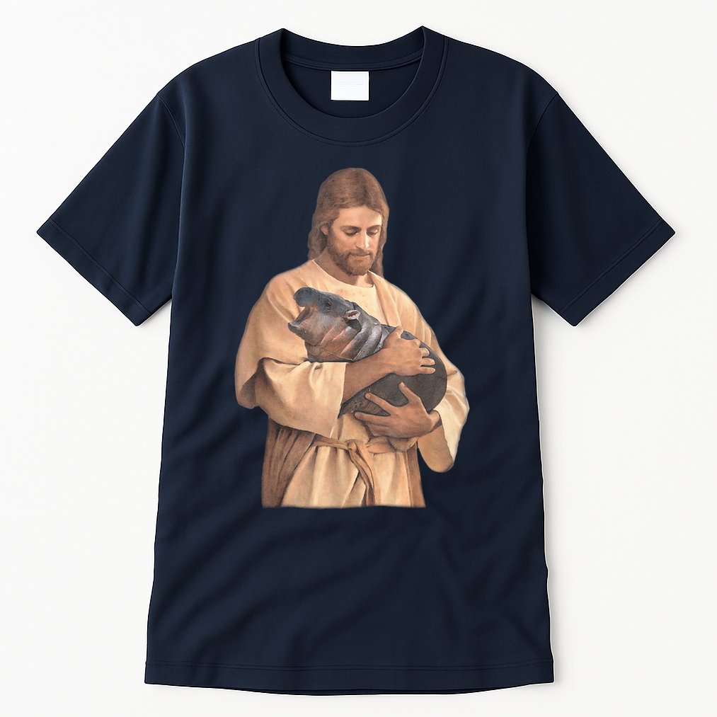 Jesus Loves Moo Deng Bouncy Pig Cute Baby Hippo Meme Tall T-Shirt