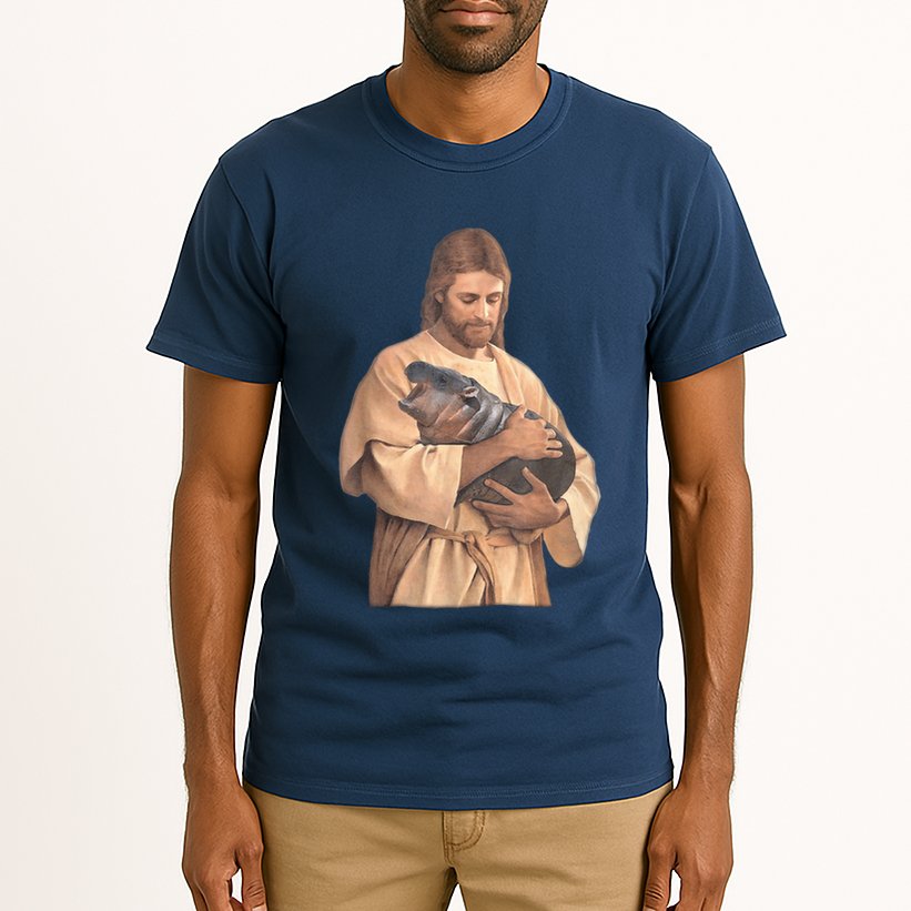 Jesus Loves Moo Deng Bouncy Pig Cute Baby Hippo Meme Tall T-Shirt