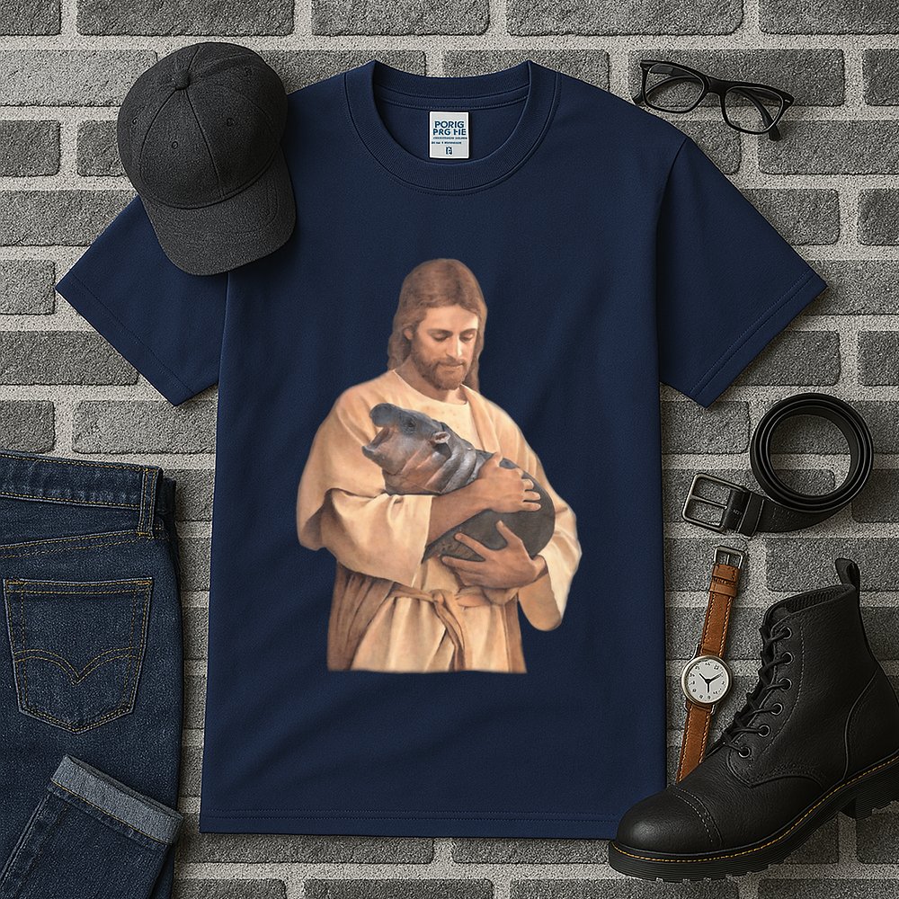 Jesus Loves Moo Deng Bouncy Pig Cute Baby Hippo Meme Tall T-Shirt