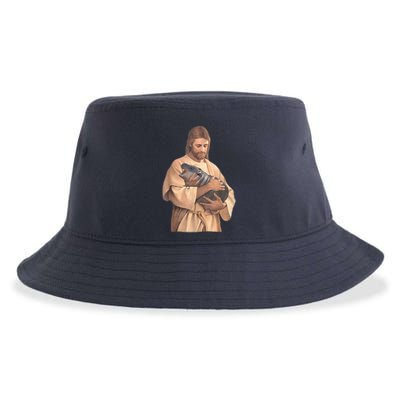 Jesus Loves Moo Deng Bouncy Pig Cute Baby Hippo Meme Sustainable Bucket Hat