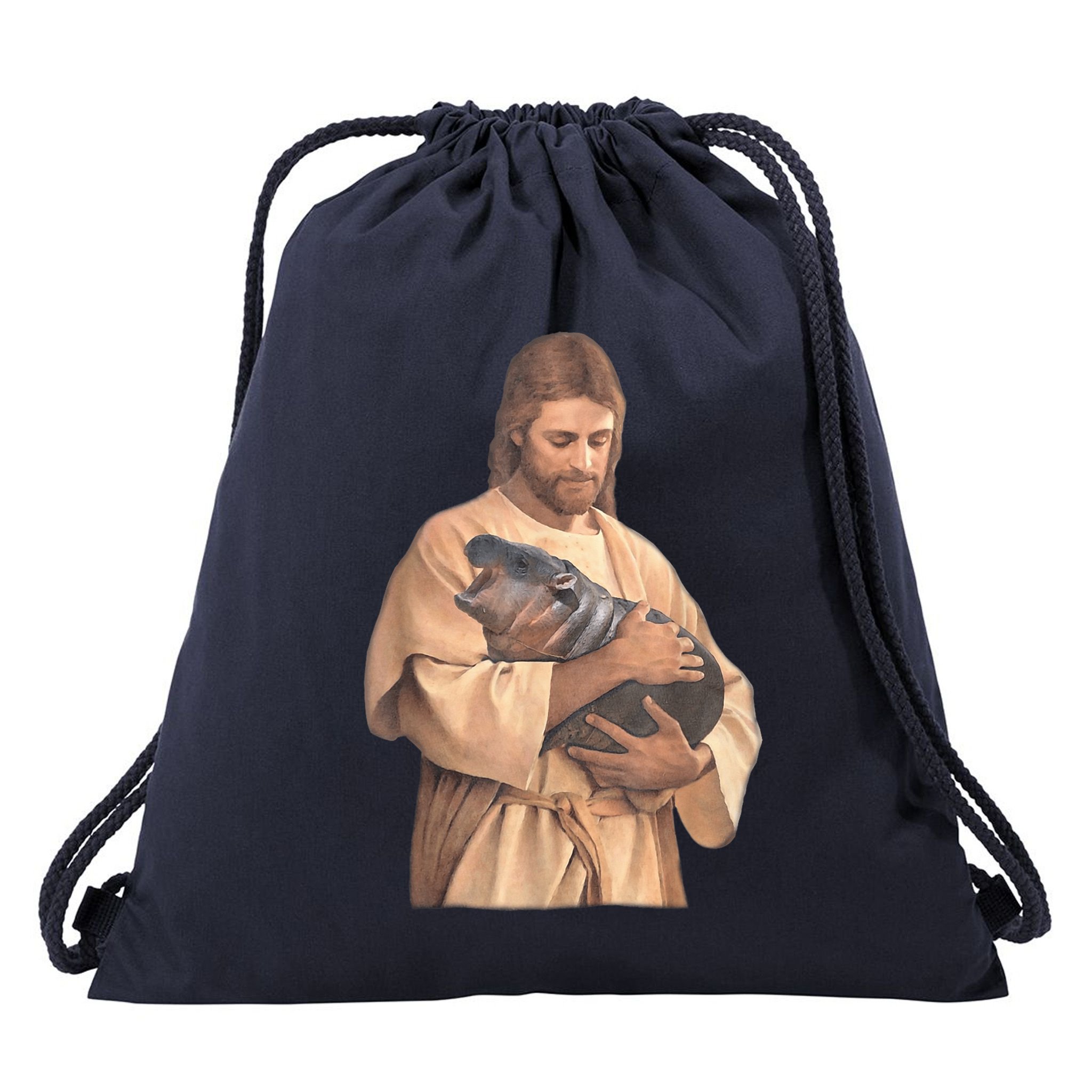 Jesus Loves Moo Deng Bouncy Pig Cute Baby Hippo Meme Drawstring Bag